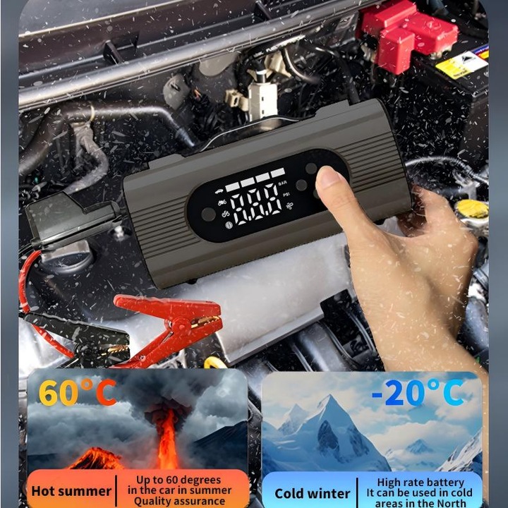 Pompa electrica de umflat multifunctionala, 8 in 1, display digital LCD, flashlight LED, portabila, capacitate 8000mAh, neagra