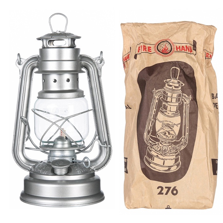 Felinar metalic retro pe ulei lampant cu fitil, Axroad Mall, Lampa portabila pentru camping, Decoratiuni Interioare, Eleganta subestimata, Puternic si stabil, Interior/exterior, Metal/sticla, 26*15cm, Argintiu