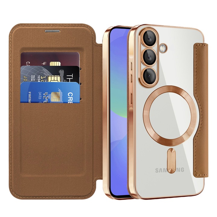 Калъф за Samsung Galaxy A37 5G EliteBook Executive тип книга с RFID защита, MagSafe съвместимост и прозрачна защита на обектива - кафяв