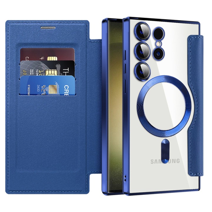 Husa pentru Samsung Galaxy S23 Ultra, din Piele Ecologica, Danex, Culoare Albastru