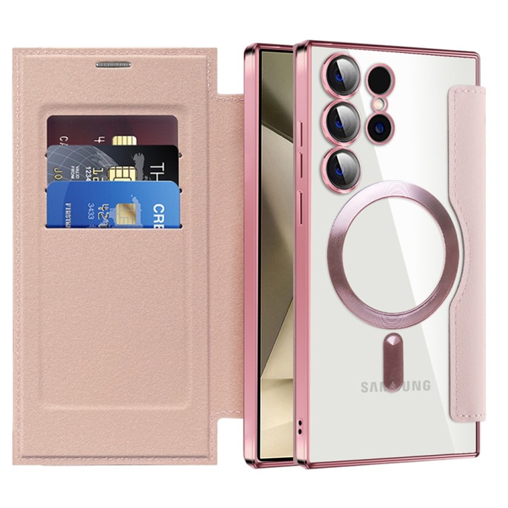 Husa pentru Samsung Galaxy S24 Ultra, din Piele Ecologica, Danex, Culoare Roz