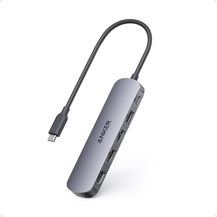 Хъб Anker USB-C 5-в-1, HDMI 4K@30Hz, PD 90W, Сив