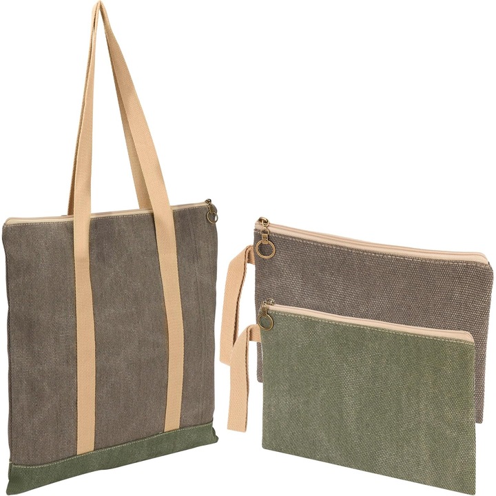 Комплект от 3 органайзер чанти, Belle Vous, с цип, различни размери, за пътуване, грим, инструменти, консумативи, полиестер, зелен/сив