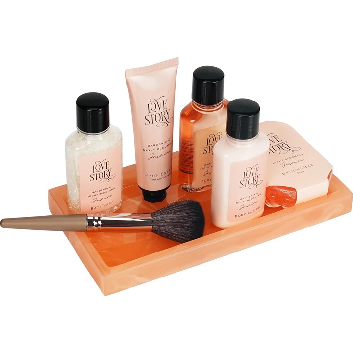 Tava decorativa, Belle Vous, 19,7 x 10 x 2 cm, pentru bijuterii, cosmetice, machiaj, baie sau dormitor, Roz