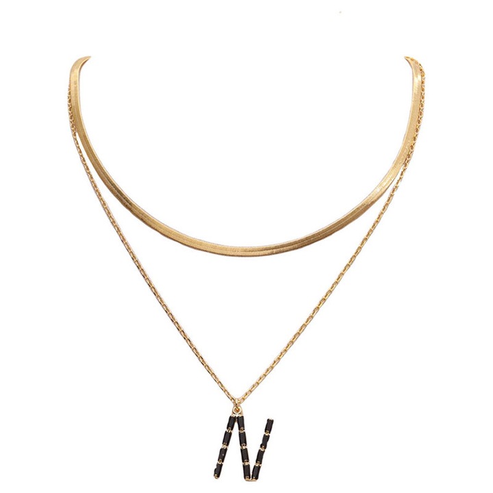 Colier cu litera N, realizat manual de YILIBAO, placat cu aur de 18K, pandantiv elegant cu litere minimaliste, negru
