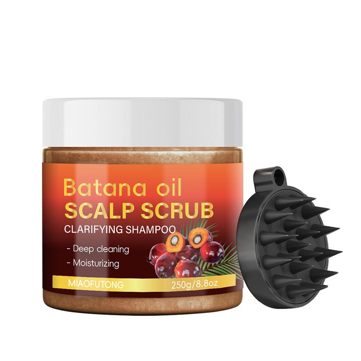 Set de exfoliant natural pentru scalp Batana cu perie de masaj, Moptoplast, 250g – Curata in profunzime, maseaza scalpul si promoveaza cresterea parului