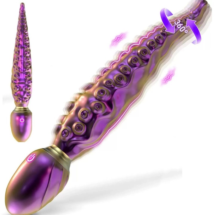 Vibrator in forma de caracatita Stimulator, Sex Toys, Viteza Reglabila,10 de Programe Vibratii, Silicon Medical, stimulare multipla, Stimulare Intensa, Flexibil, Rezistent, Impermeabil, incarcare magnetica USB, Violet, Inserare, Stimulare clitoris