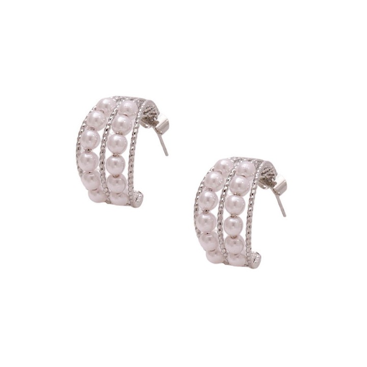 Cercei din perle, YILIBAO, sudati manual, ace argintii 925, placare cu aur alb fara nichel, stil trend, alb