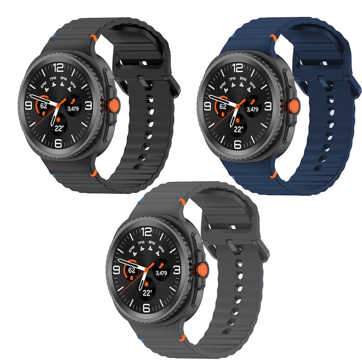 Set 3 Curea ceas silicon moale, SAFEMORE, Sport Band compatibila cu Smartwatch Samsung Galaxy Watch 8 40/44mm, Samsung Galaxy Watch 8 Classic 46mm(Negru & Albastru deschis & Gri)