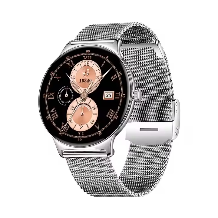 DG89 női okosóra, elegáns fitnesz, Bluetooth 5.3 hívások, HD mikrofon, 1,43 hüvelykes AMOLED kijelző, értesítések, alvásfigyelés, vízálló, 2 ezüst szíj