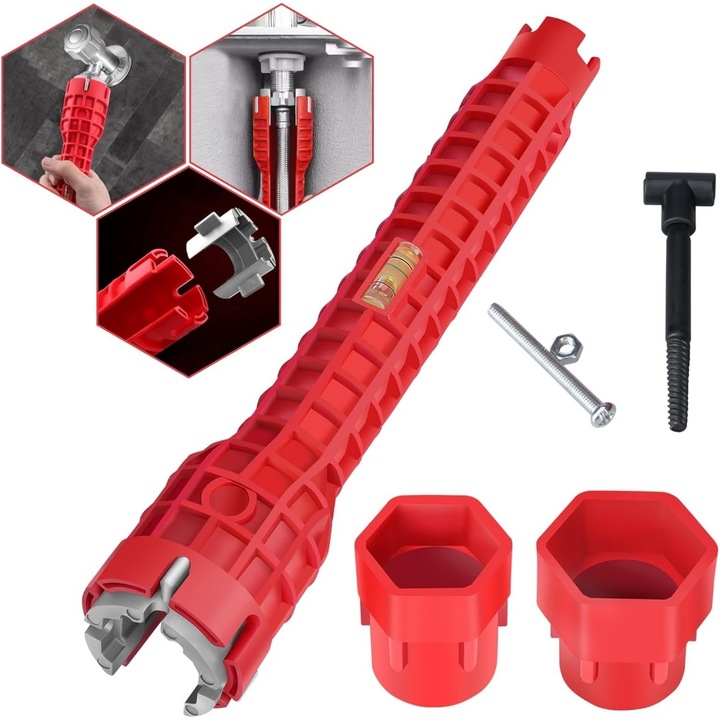 Cheie 8 in 1, capete interschimbabile, plastic rezistent, roșu