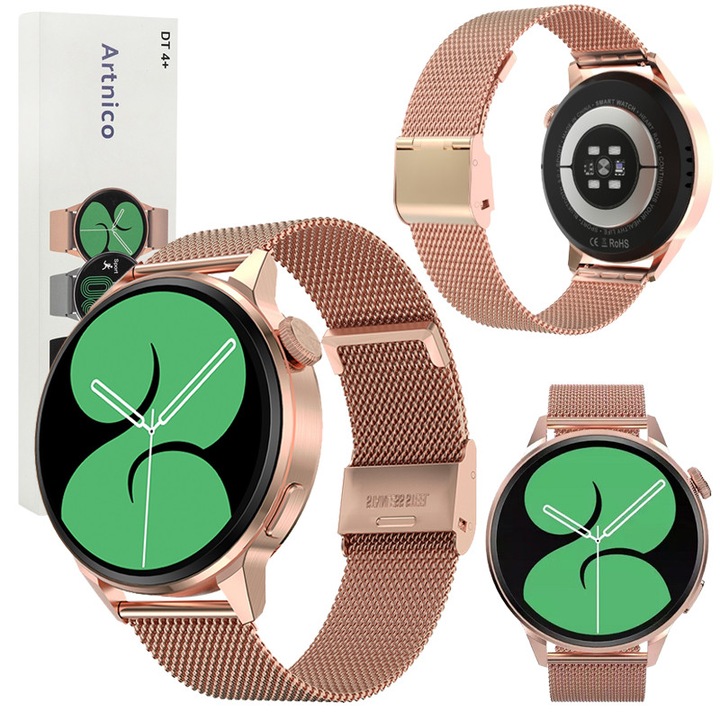 Ceas inteligent, Artnico, DT4, Auriu, Baterie 280 mAh, Functie de plata contactless, Ecran tactil TFT de 1, 36 inch, IP68