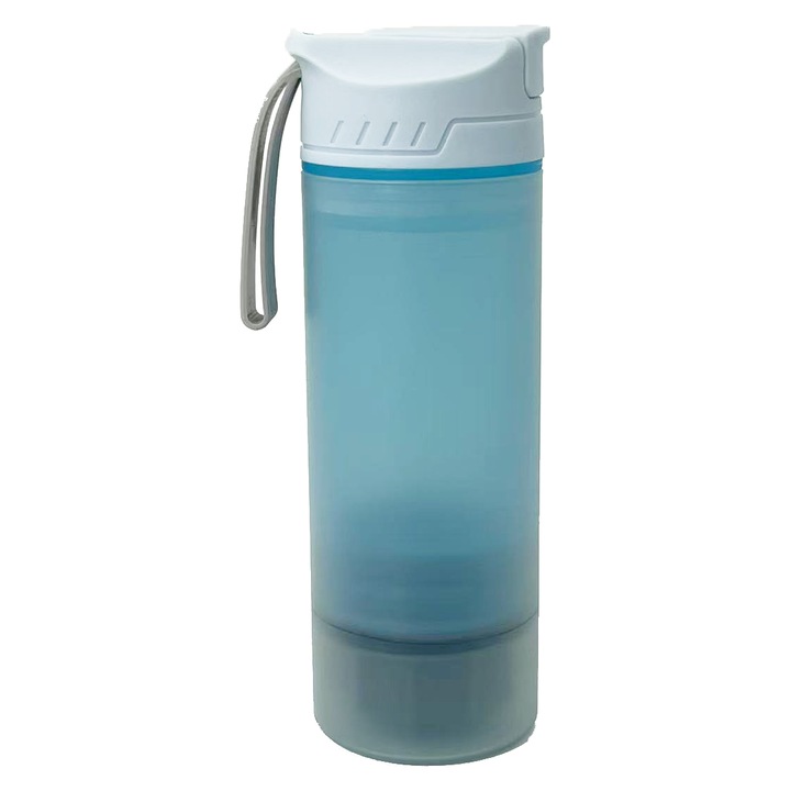 Sticla purificatoare de apa - Filtru pentru drumetii, camping, supravietuire si calatorii, Albastru si alb