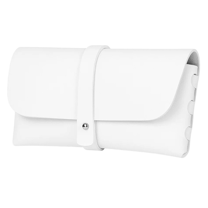 Toc Ochelari, 17 x 8.5 cm, din Piele Eco-friendly, Protectie Lentile, Inchidere cu Buton, Materiale Premium, Alb
