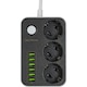 Prelungitor cu protectie Serioux SRXP-PS36B, 3 x schuko, tensiune intrare: 100-240V, 2500 W – 10A 6 porturi USB (auto max): 15.5W USB-C2/C3/A1/A2/A3 - 12W USB-C1-20W, 3.4 A, functie auto ID Antistatic Buton on/off Lungime cablu alimentare: 1.6 m