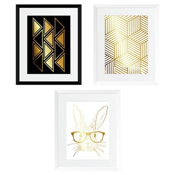 Set cadou 3 Tablouri Rabbit went home, colaj metalic auriu, 3 piese 24x30cm/buc Set cadou 3 Tablouri Rabbit went home, colaj metalic auriu, 3 piese 24x30cm/buc