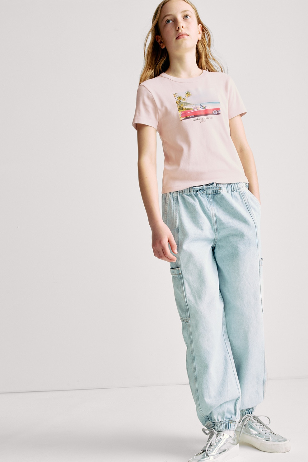 Marks & Spencer, Tricou cu decolteu la baza gatului si imprimeu, Roz aprins, Roz pastel, 140-146 CM