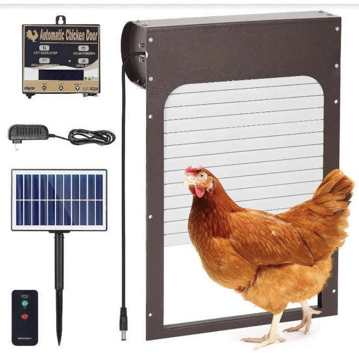 Usa pentru cotet de pui alimentata cu energie solara, rezistent la apa, Timed de deschidere si inchidere, 9.4x13.5inch, Maro