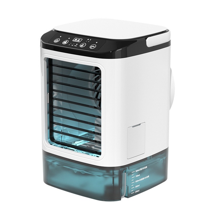 Aer conditionat portabil multifunctional 4-in-1, 900ml, LED multicolor, 3 viteze, alb