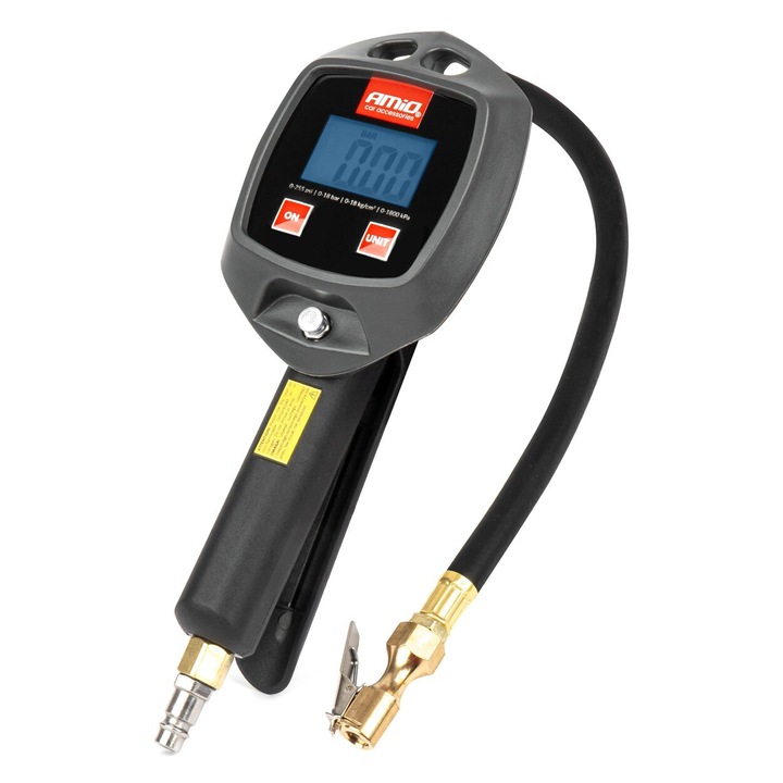 Kerékfúvó pisztoly DIGITÁLIS nyomásmérővel 16bar, 30cm tömlő, 2xAAA elem, EURO, 04482 Amio