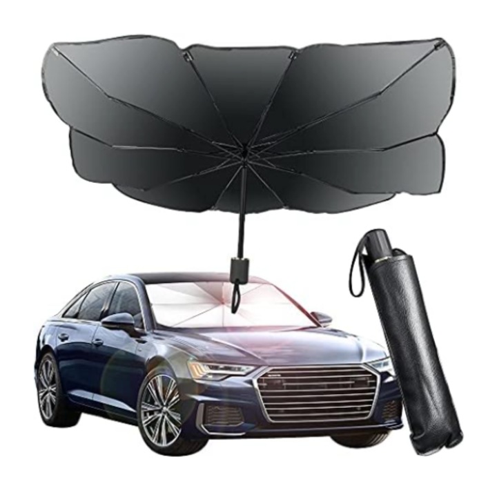 Parasolar auto pliabil umbrela – 115 × 65 cm, rezistent UV, negru