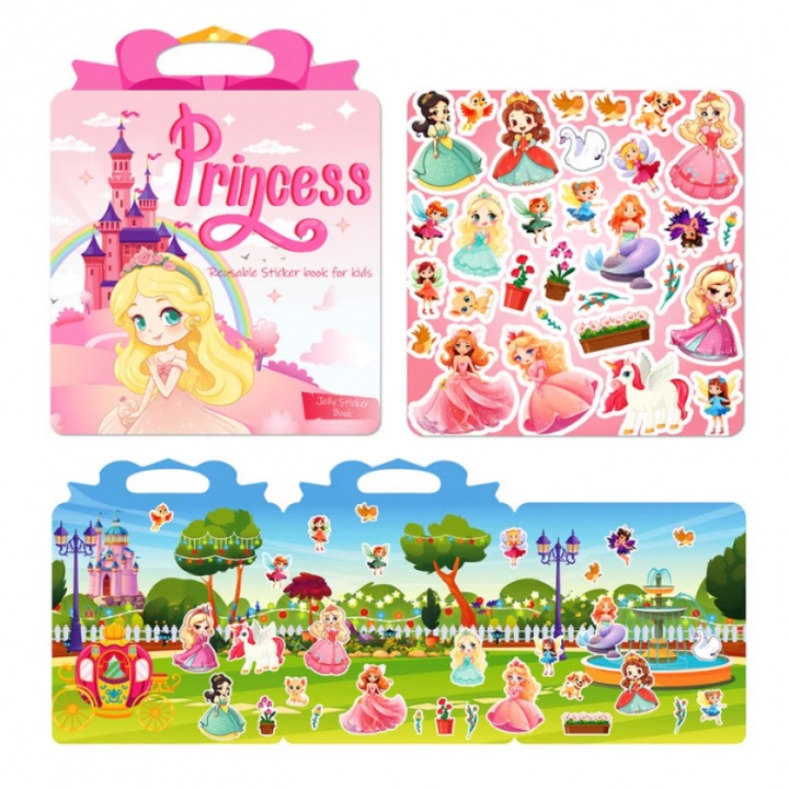 Carte educativa cu autocolante pentru copii, invatarea cuvintelor, reutilizabila, carte interactiva, Printese din basme, 3 ani Engleza