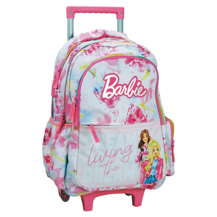 Ghiozdan scolar cu roti Barbie Paints, geanta 46 cm