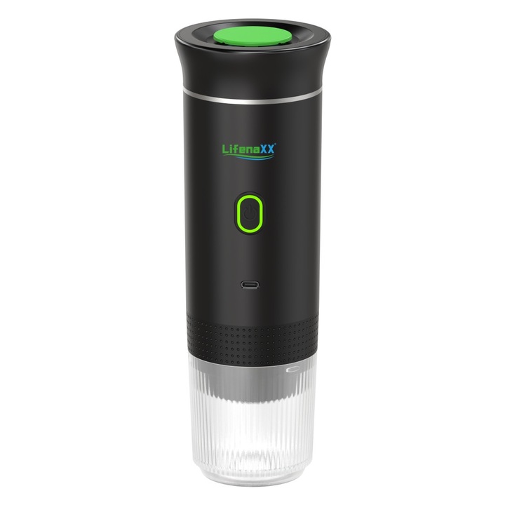 Espresso To Go Lifenaxx LX-060, 72W, 7500 mAh, USB-C, capacitate vas/apa 120ml/60ml, Negru