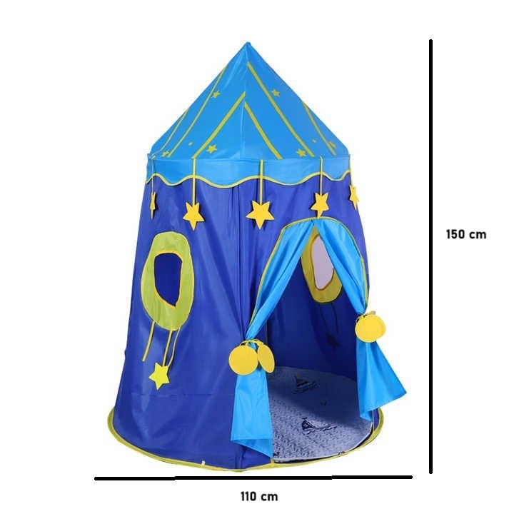Cort pentru copii, Tarossy®, spatiu de joaca tip castel cu 2 ferestre, pliabil, Albastru, 110cm x 150cm