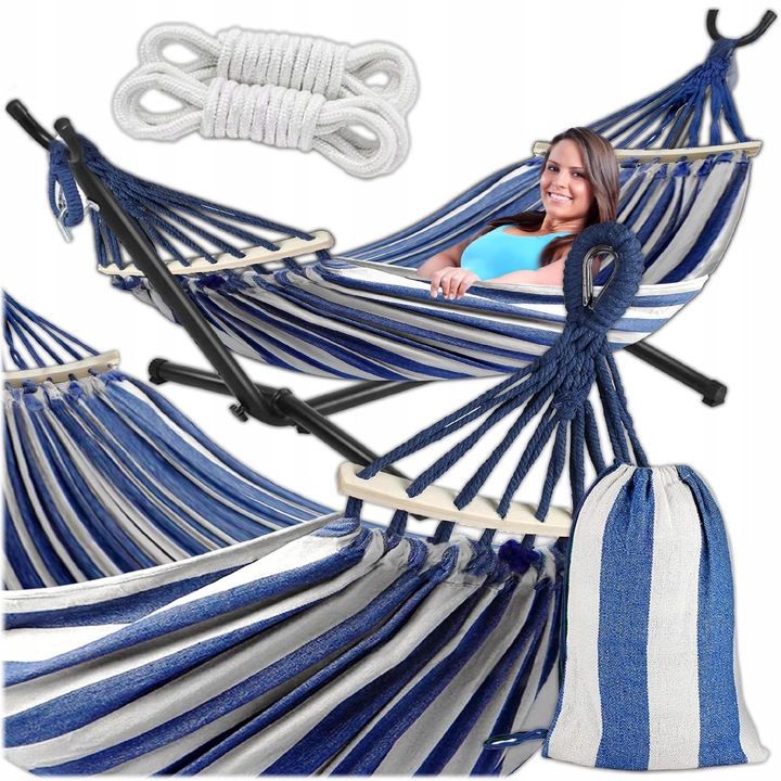 Градински хамак с рамка, двоен, XXL