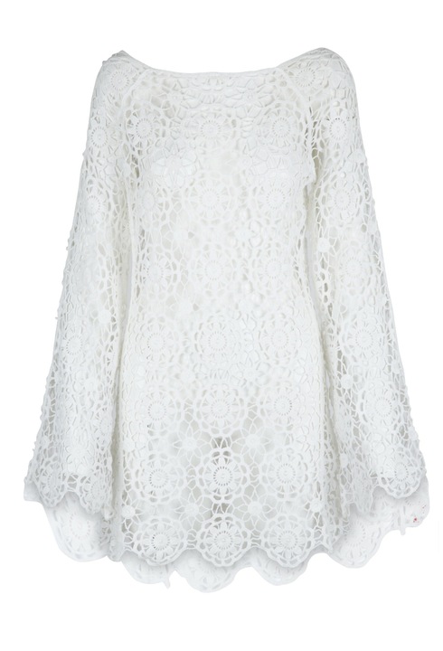 LingaDore, Rochie de plaja cu maneci lungi, perforatii si decolteu adanc pe spate, Alb