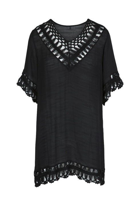 LingaDore, Rochie mini de plaja cu decolteu rotund si broderie, Negru, 36