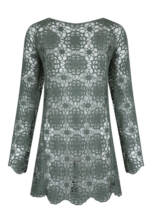 LingaDore, Rochie de plaja cu maneci lungi, perforatii si decolteu adanc pe spate, Kaki