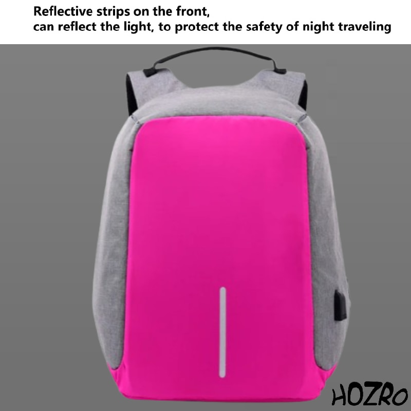 Rucsac Laptop HOZRO, 14 inch, Port USB, Poliester Rezistent, Compartiment Laptop, Calatorie, Scoala sau Birou, Roz
