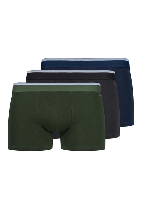 Skiny, Set de boxeri din amestec de bumbac - 3 perechi, Verde/Negru/Albastru