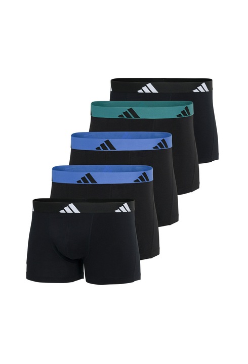 adidas, Set de boxeri cu banda logo in talie Active Flex - 5 perechi, Verde/Negru/Albastru