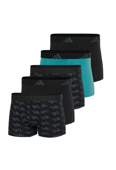 adidas, Set de boxeri cu banda logo in talie Active Flex - 5 perechi, Verde/Negru