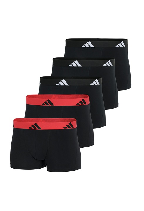 adidas, Set de boxeri cu banda logo in talie Active Flex - 5 perechi, Rosu/Negru/Albastru inchis