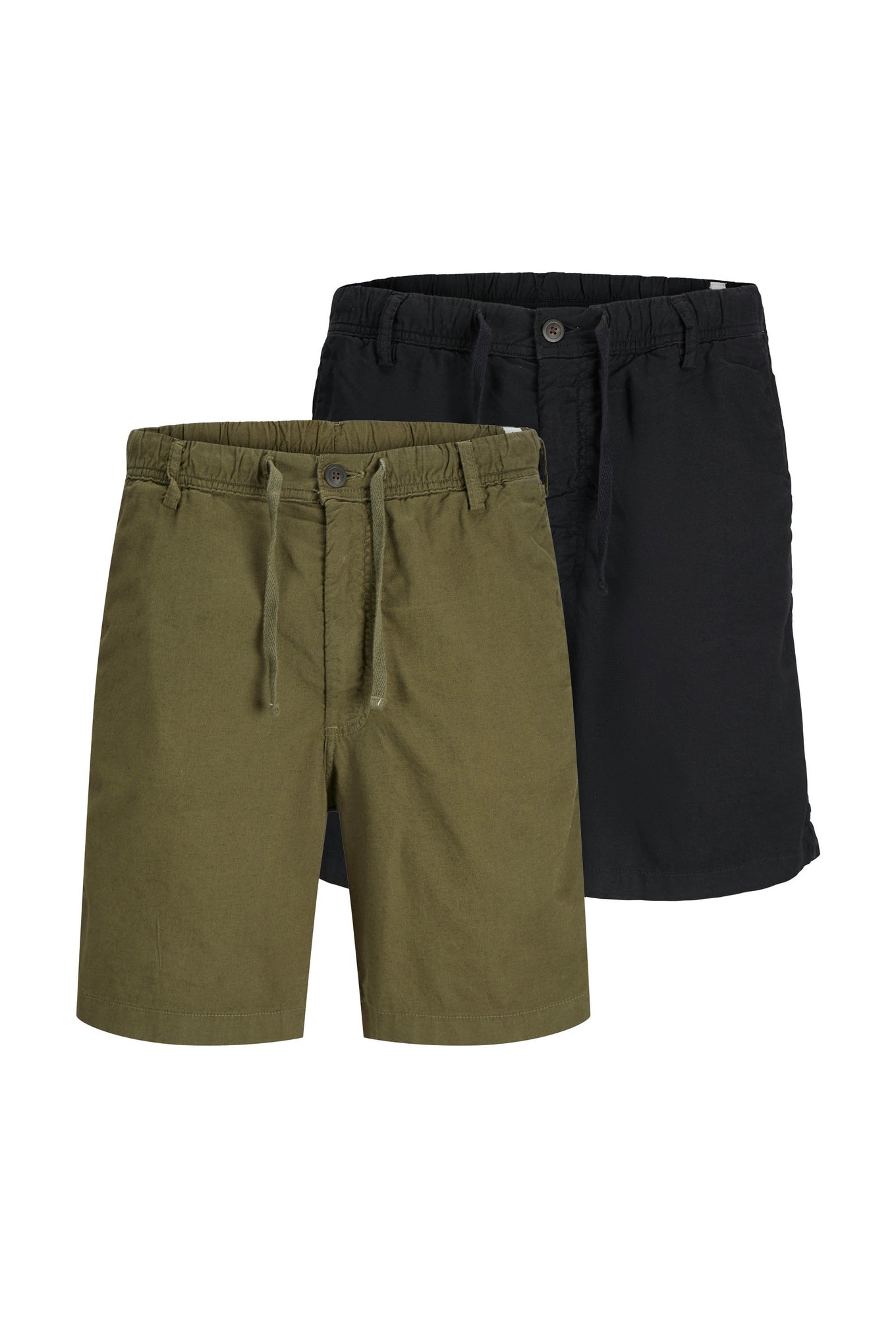Jack & Jones, Set de pantaloni scurti din amestec de in -2 perechi, Verde, Negru, S
