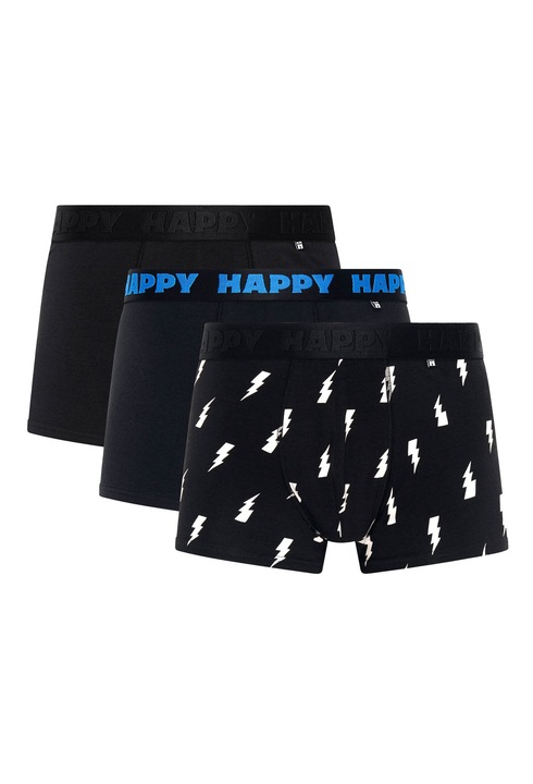Happy Socks, Set de boxeri cu model - 3 perechi, Alb/Negru