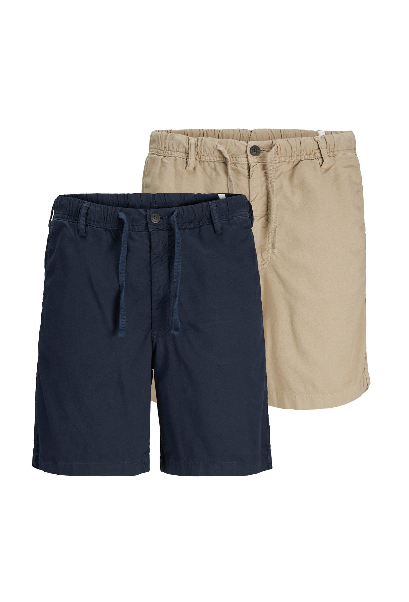Jack & Jones, Set de pantaloni scurti din amestec de in -2 perechi, Albastru inchis, Bej, S