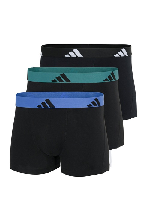 adidas, Set de boxeri cu banda elastica cu logo - 3 perechi, Verde/Negru/Albastru
