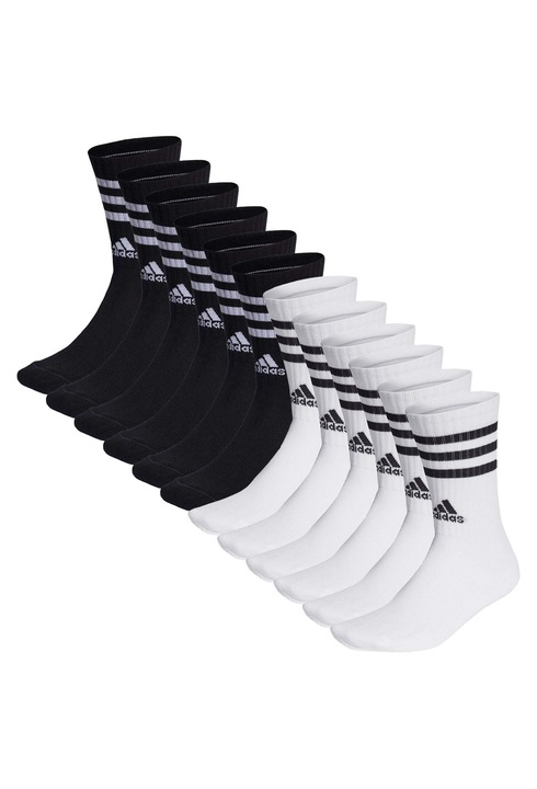 adidas, Set de sosete lungi unisex - 12 perechi, Alb, Negru, 43-45
