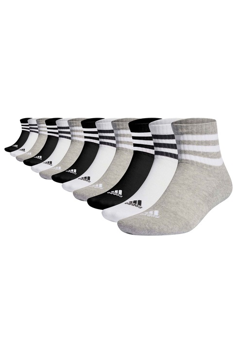 adidas, Set de sosete scurte unisex - 12 perechi, Alb, Negru, Gri, 43-45