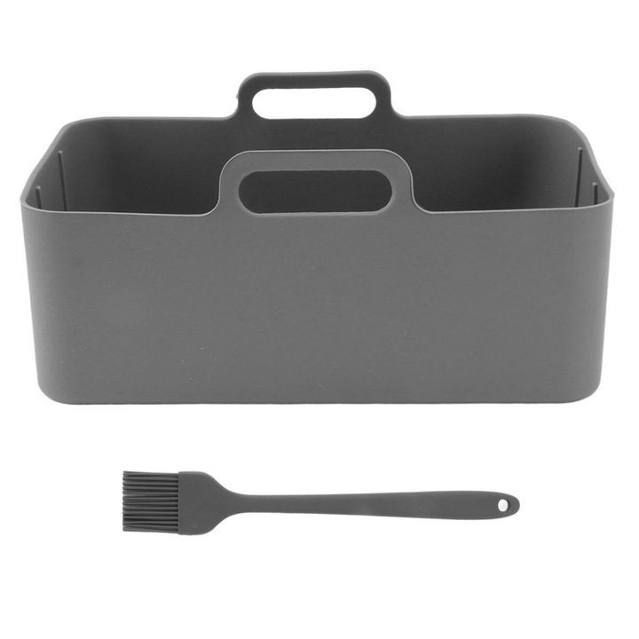 Insert de silicon pentru air fryer LR-20260824-19502, compatibil Ninja Foodi DZ201/DZ401, silicon alimentar rezistent pana la 450°F (≈230°C), cu structura ridicata, reutilizabil, gri