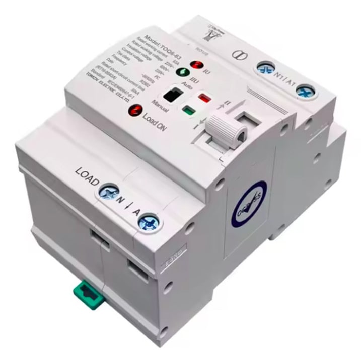 Comutator Automat de Sursa Duala, ATS, 2P, 63A, 230V, Montaj pe Sina DIN, Transfer Neintrerupt, Selector Electric Automat, FusionTechX®