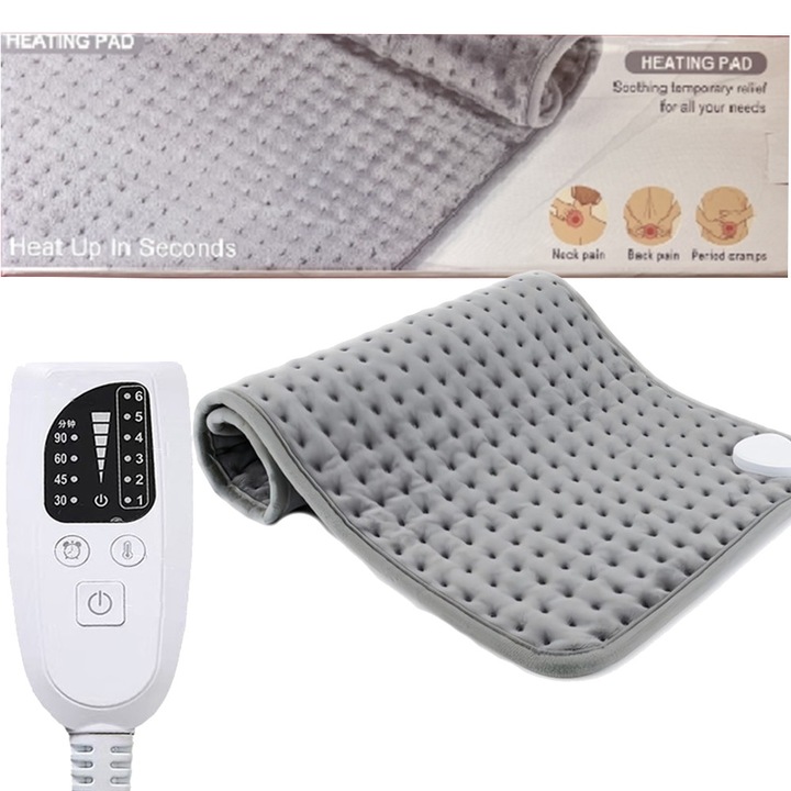 Perna electrica, 6 Trepte temperatura, Ideala pentru Spate, Umar, Talie, Gat si Abdomen, 40x80cm, Gri