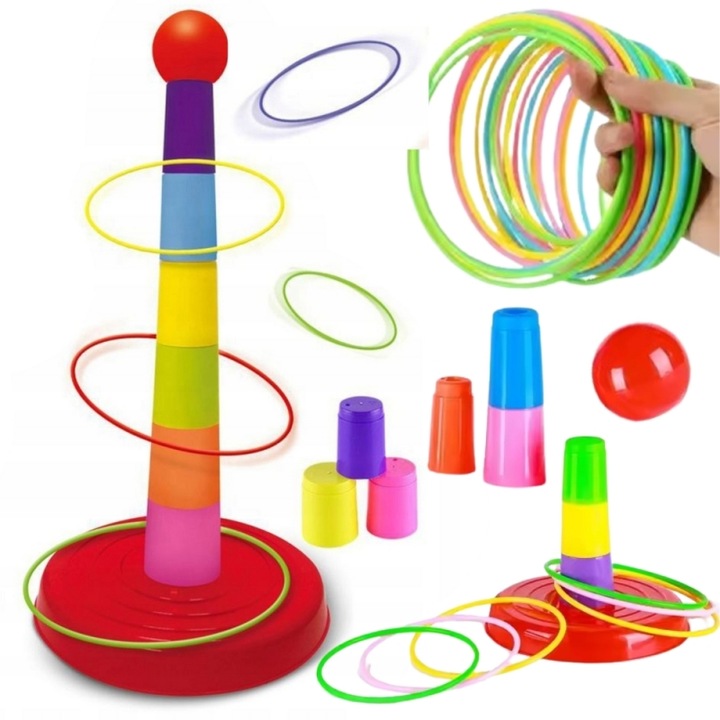 Ügyességi játék, Woopie, 2 többszínű rúd, 18 gyűrű, 33,5x18cm