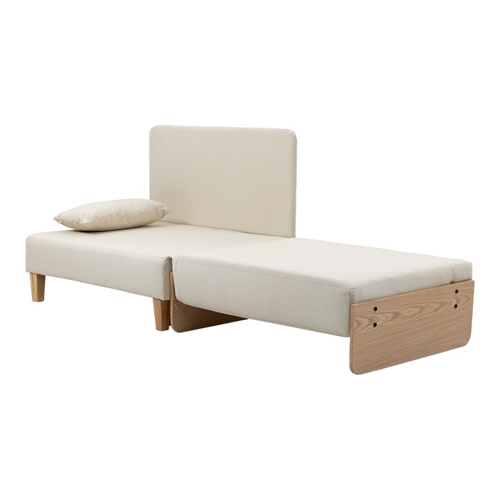 Fotoliu pat 1 persoana, en.casa, Seinlus, 81 x 88 x 68 cm, metal, lemn, burete spuma, textil, bej