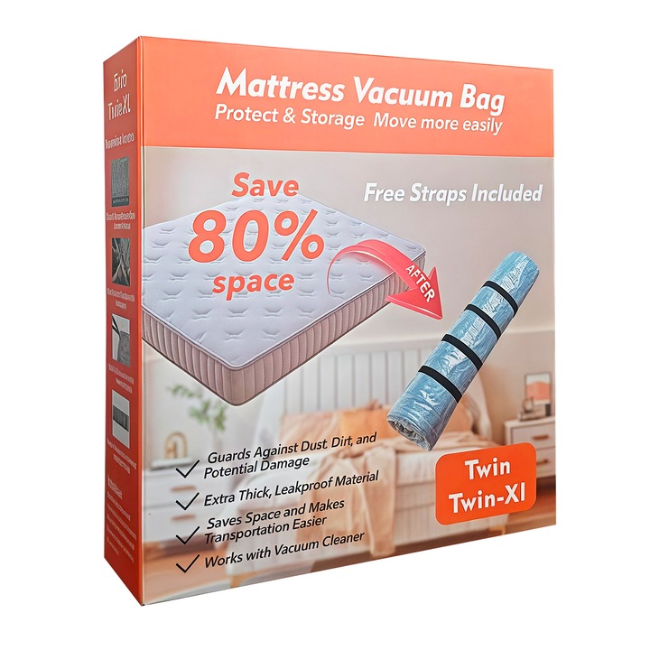 Вакуумна торба за матрак, Wacorresi, защита от влага и прах, спестяваща място, дебела, здрава и издръжлива, с 4 черни шнура, подходяща за матраци 5-15 см, 130 x 250 см